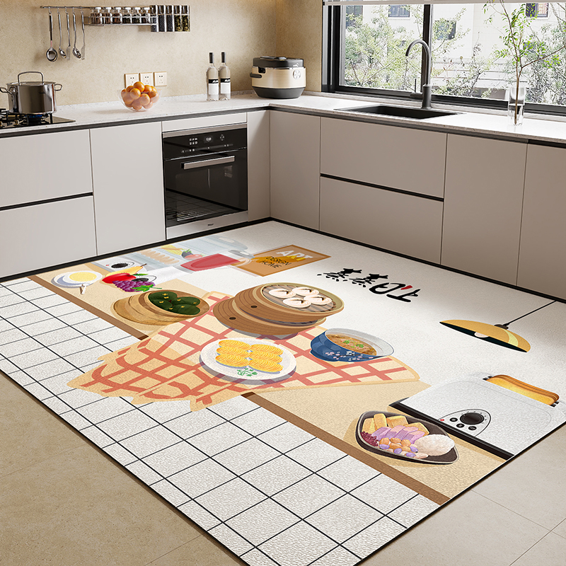 厨房防滑防油防水pvc地垫整铺专用可裁剪脚垫子可擦免Z洗防污地毯