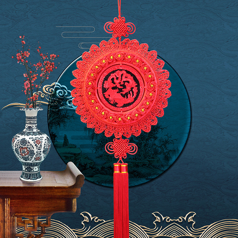 天翊吉中国结福字挂件大号朱砂漆雕玄关客厅招财卧室电视墙