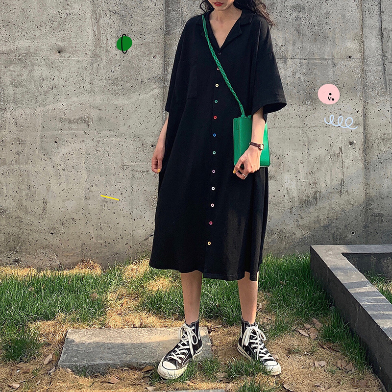大码女装胖mm连衣裙夏装显瘦遮肚C子减龄超仙O女人微胖妹妹过膝裙
