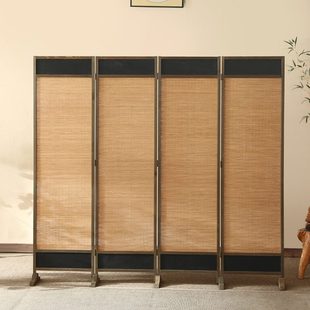 竹编屏风隔断入户玄关客厅茶室实木复古折叠移动书房遮挡墙 新中式