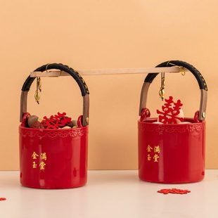 方摆件一对孙桶妆嫁红色大全痰盂女桶用品娘家唐呈 子结婚陪嫁套装