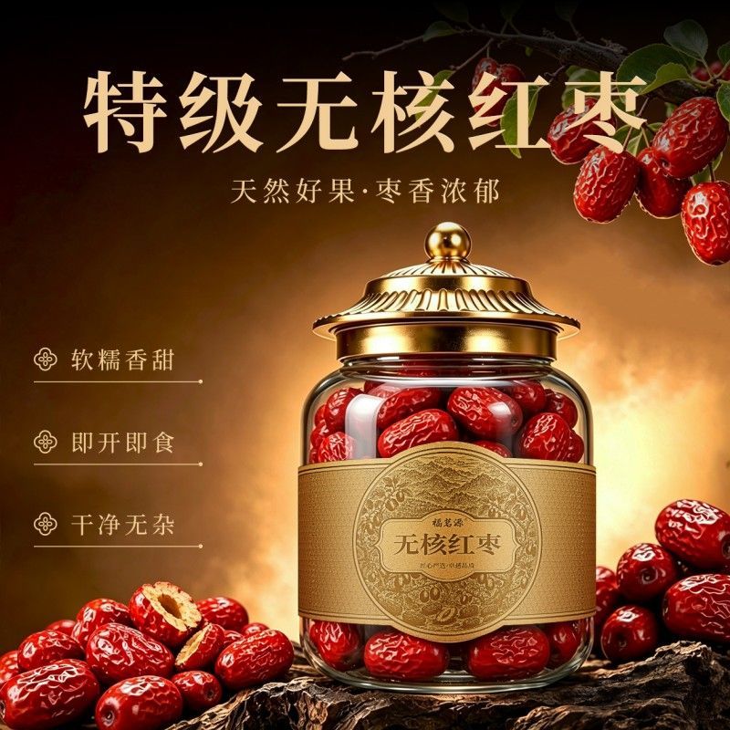 福茗源精选新疆无核酥脆甜枣圈若羌灰枣去核可即食红枣干280g罐装