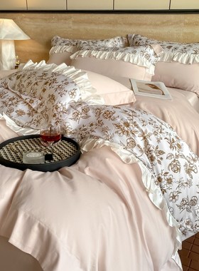 法式100支婚嫁长绒棉结婚四件套红色被套新婚庆U床上用品婚房4