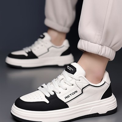 新款运动休闲鞋男款厚底平底板鞋男春秋季透气青年V小白鞋子男鞋