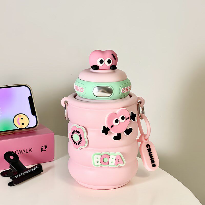 可爱吸管保温杯316不锈钢杯y子女生高颜值便携水杯学生杯套可斜挎