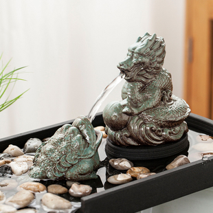 新中式石槽小鱼缸鱼池造景喷水景循环流水器摆件装饰造.龙出水配