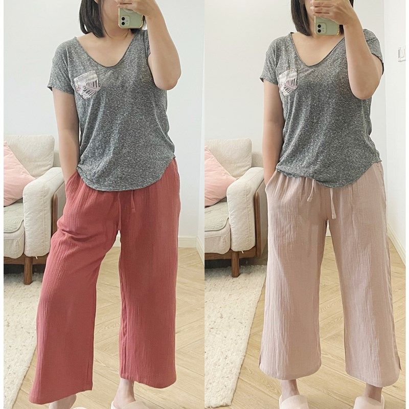 柔软透气双e层纱布绉布棉纱女士阔腿裤中长睡裤空调裤夏季,女士内衣/男士内衣/家居服,睡裤/家居裤,淘宝优惠券,粉丝福利购,淘宝优惠卷