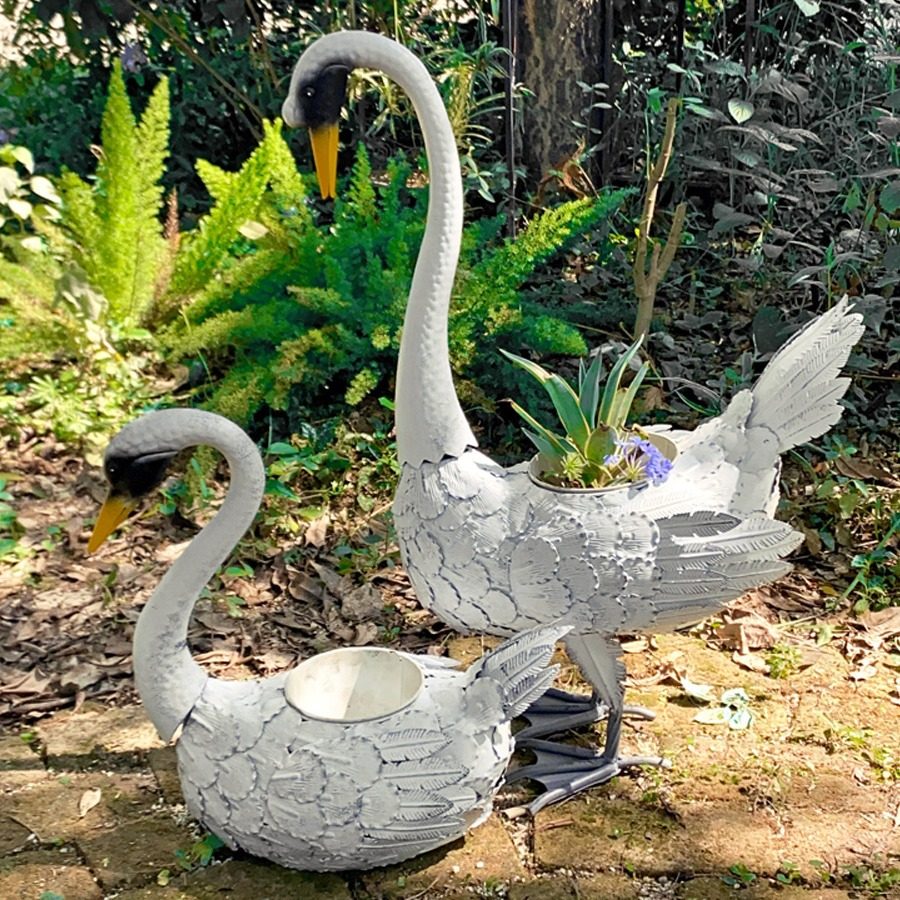跨境彩绘铁艺天鹅户外庭院装饰动物摆件植物花盆架多肉盆栽种植盆,家居饰品,户外/庭院摆件,淘宝优惠券,粉丝福利购,淘宝优惠卷