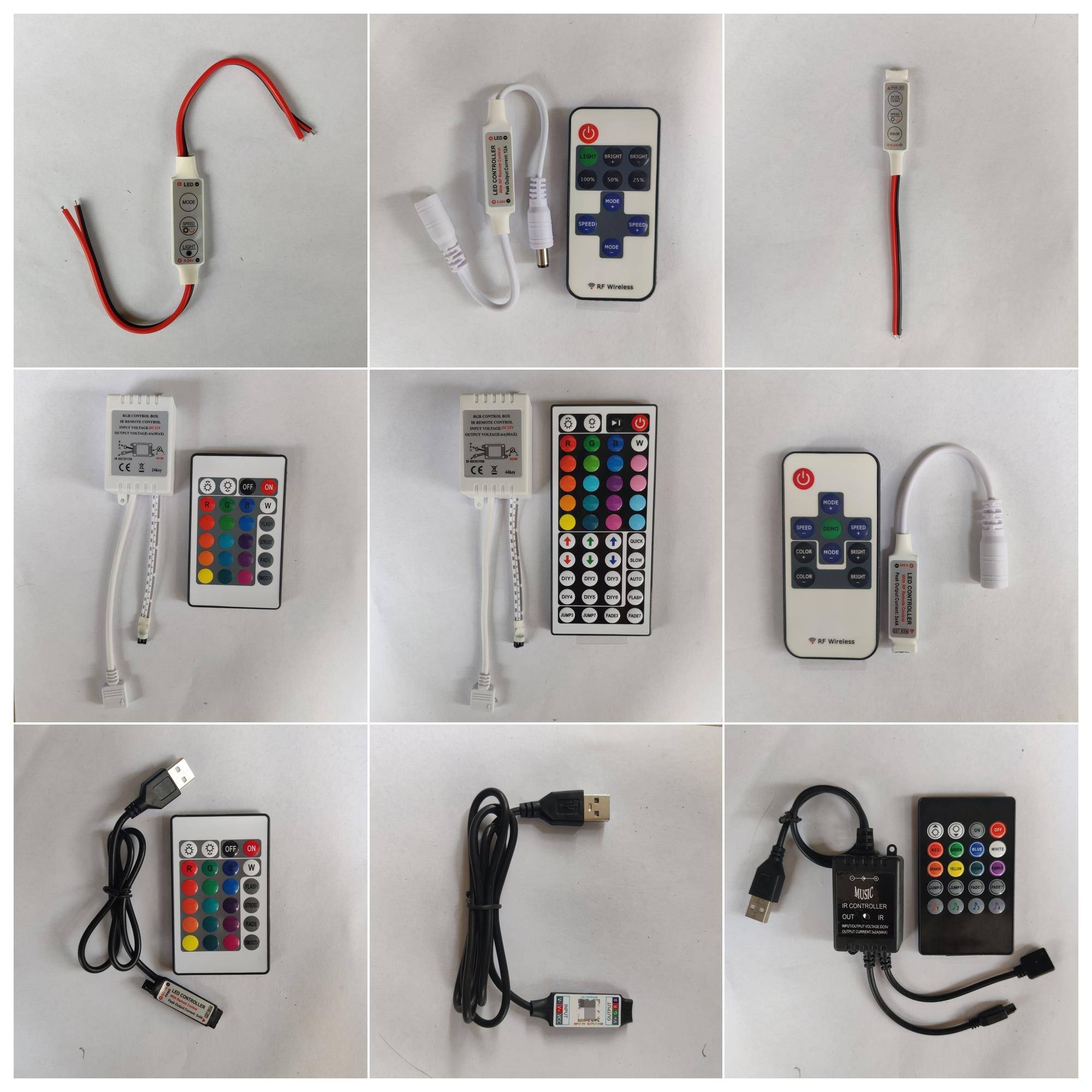 LED控制器单色RGB灯带USB无线射频遥控手机蓝牙APP调光器5v12v24