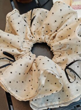 【法式复古】甜美蝴蝶结气质雪纺绑带大肠发圈小波点高档褶皱发饰