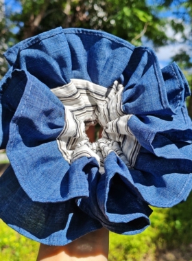 【韩系氛围感】双层条纹蓝色边大号大肠发圈气质扎发丸子发绳头绳