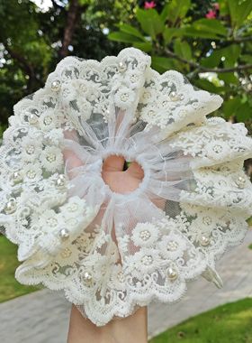 【韩系甜美】纯色高级感白色蕾丝新款气质大肠圈后脑勺扎发头绳女