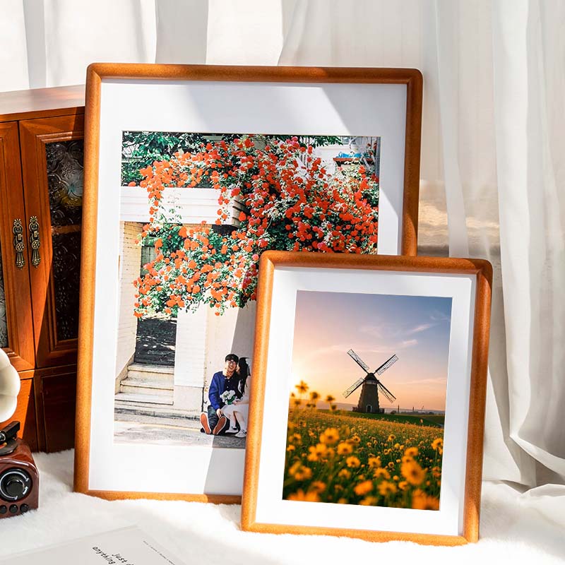 实木圆角相框挂墙加打印照片摆台