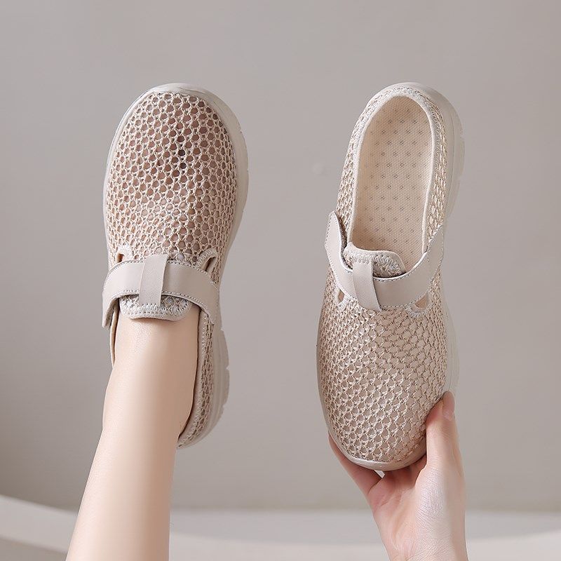 夏季新款包头半拖l鞋女平底无后跟网面鞋妈妈室内家居老人防滑拖,女鞋,包头拖,淘宝优惠券,粉丝福利购,淘宝优惠卷