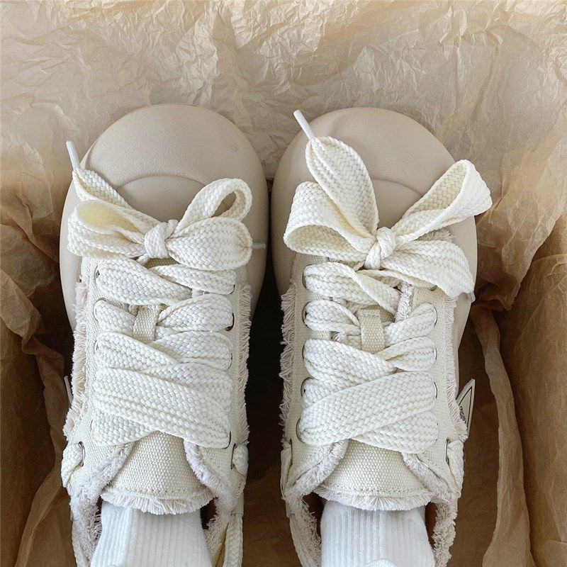 喜叔 丑萌小众厚底面包鞋女2024新款大头帆布小U白鞋运动休闲板鞋,女鞋,休闲板鞋,淘宝优惠券,粉丝福利购,淘宝优惠卷