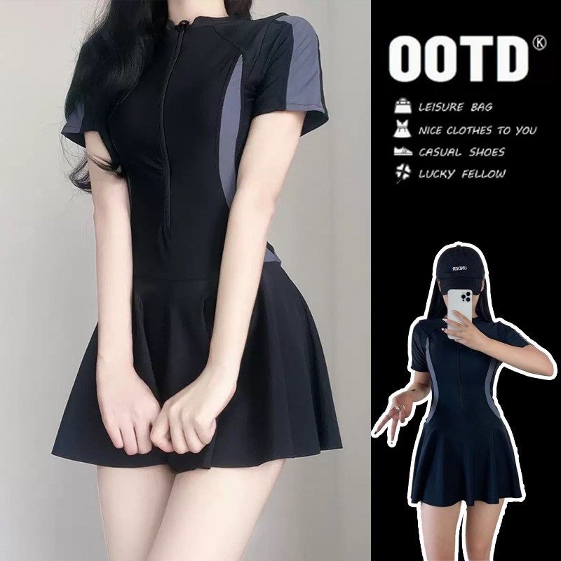 泳衣女款遮肉显瘦保守连体裙式微胖女孩泡温泉成人U遮肚游泳馆泳