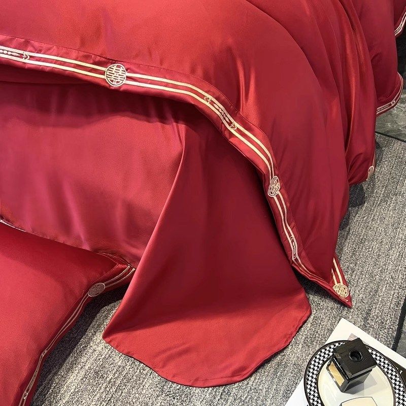 中式结婚四件套大红色婚礼陪嫁被套婚O庆床上用品婚房备婚,床上用品,婚庆床品套件,淘宝优惠券,粉丝福利购,淘宝优惠卷