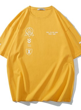 夏天黄色T恤男大码202o3新款 柠檬黄200 300斤超级大号半截袖XXXX