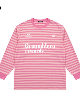 i.t GROUNDZERO2025秋季2003休闲条纹字母粉红色圆长袖T恤上衣