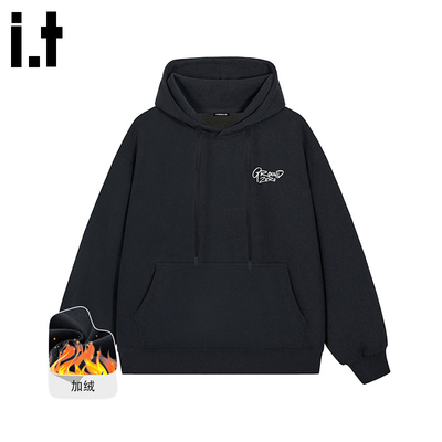 i.t GROUNDZERO2025秋冬加绒GZOLogo款情侣款连帽大码卫衣上衣