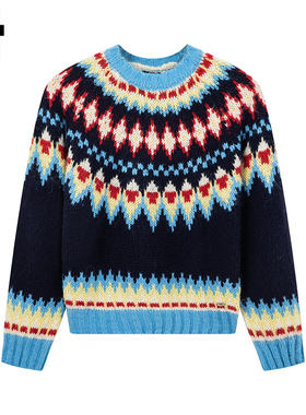 i.t GROUNDZERO2025秋冬撞色拼接条纹长袖毛衣外套针织衫女