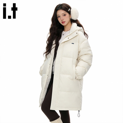 i.tGROUNDZERO棉衣男情侣款高级时尚潮牌冬季新款白加厚连帽棉服