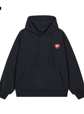i.t GROUNDZERO韩系2025秋季新款爱心黑色连帽长袖印花卫衣上衣