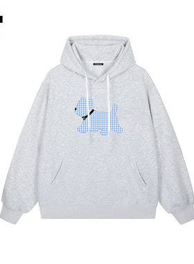 i.t GROUNDZERO2025秋冬浅灰色小狗男女情侣款连帽卫衣上衣