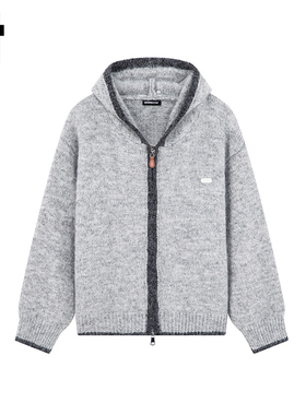 i.t GROUNDZERO韩系2025秋冬毛衣撞色灰色连帽外套长袖针织开衫女