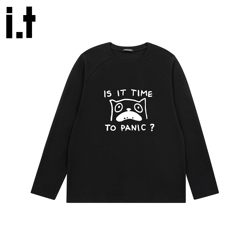 i.t GROUNDZERO2025秋冬保暖打底TIME黑色经典长袖情侣卫衣