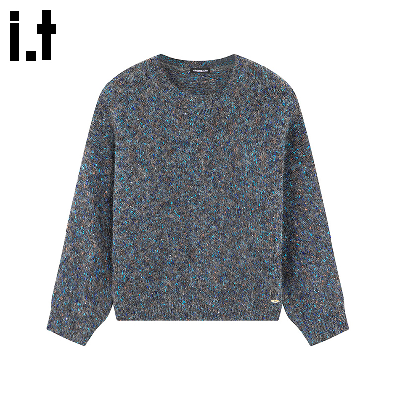 i.t GROUNDZERO2025秋冬雪花蓝色色慵懒长袖毛衣打底针织衫女