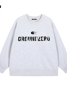 i.t GROUNDZERO2025秋季Logo浅灰色圆领长袖立体印花情侣卫衣上衣