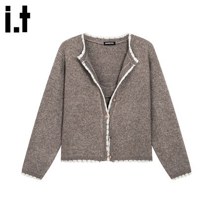i.tGROUNDZERO韩系两件套装咖啡色圆领开衫毛衣针织衫长袖女上衣