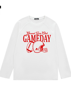 i.t GROUNDZERO2025秋冬美式橄榄球印花白色棉卫衣长袖上衣