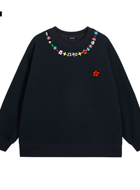 i.t GROUNDZERO韩系2025秋季新款黑色棉项链印花卫衣长袖上衣