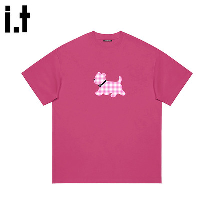i.tGROUNDZERO圆领情侣款纯棉趣味 小狗宽松短袖T恤衣服