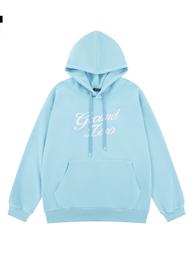 i.t GROUNDZERO韩系2025秋季休闲刺绣Logo浅蓝色情侣连帽卫衣上衣