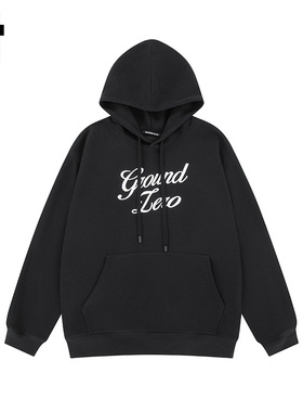 i.t GROUNDZERO韩系2025秋季休闲刺绣Logo黑色情侣连帽卫衣上衣