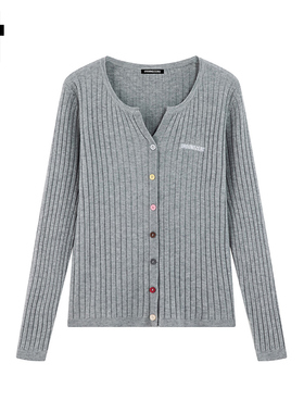 i.t GROUNDZERO2025秋冬浅灰色毛衣外套针织衫长袖开衫上衣女