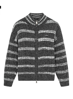 i.t GROUNDZERO2025秋冬休闲高领条纹灰色毛衣外套针织衫开衫女
