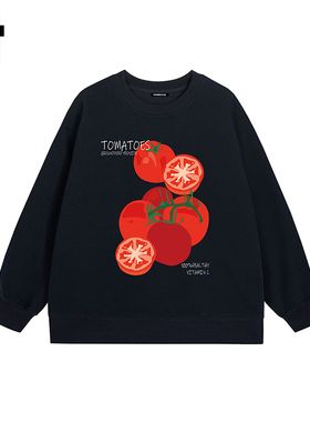 i.t GROUNDZERO韩系2025秋季新款黑色棉番茄花印花卫衣长袖上衣