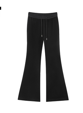 i.tGROUNDZERO秋冬显瘦休闲百搭侣情黑色微喇叭卫裤基础长裤子