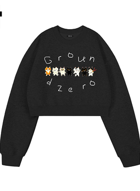 i.t GROUNDZERO国潮牌2025秋季新款七只小猫印花黑色长袖卫衣上衣