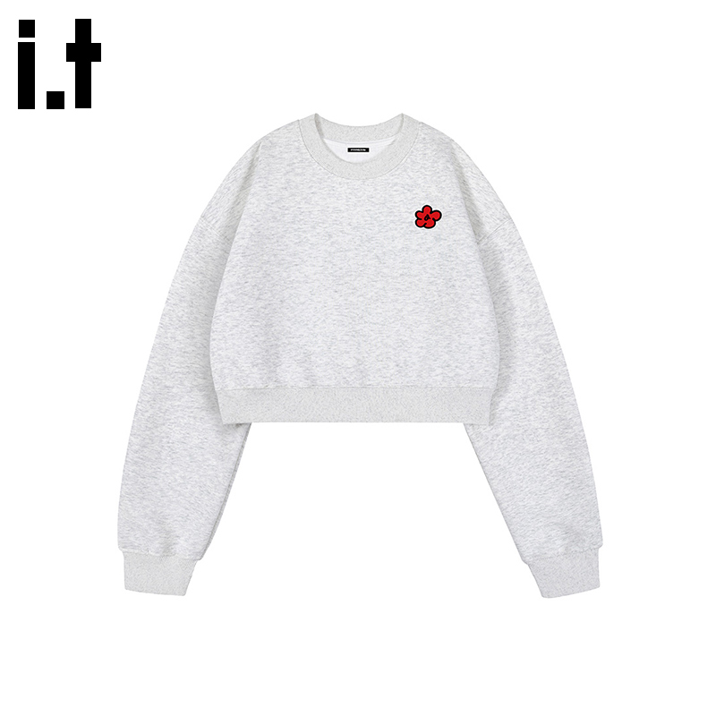 i.t GROUNDZERO国朝2025秋季刺绣花浅灰色纯色长袖卫衣上衣