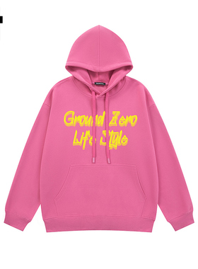 i.t GROUNDZERO2025秋冬黑色ZERO字母大码情侣连帽卫衣上衣