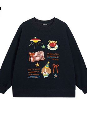 i.t GROUNDZERO国朝2025秋款黑色HAPPY派对棉印花卫衣长袖上衣