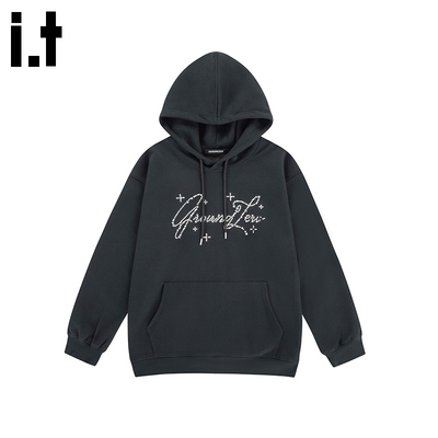 i.t GROUNDZERO国朝2025秋款桃红色男女同款连帽卫衣长袖上衣