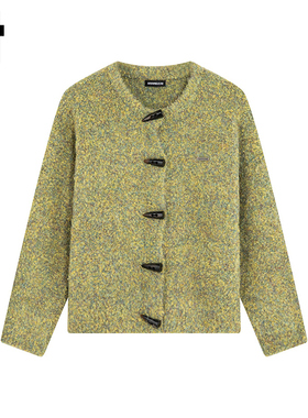 i.t GROUNDZERO韩系2025秋冬圆领绿色纽扣撞色长袖毛衣针织开衫女