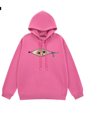 i.t GROUNDZERO2025秋冬桃红色拉链小猫男女情侣款连帽卫衣上衣