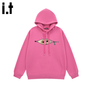连帽卫衣 大码 i.t GROUNDZERO2025秋冬桃红色拉链小猫男女情侣款